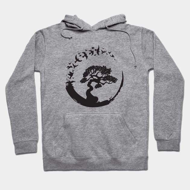 Bonsai Tree in Enso Circle Birds Tee Hoodie by mstory